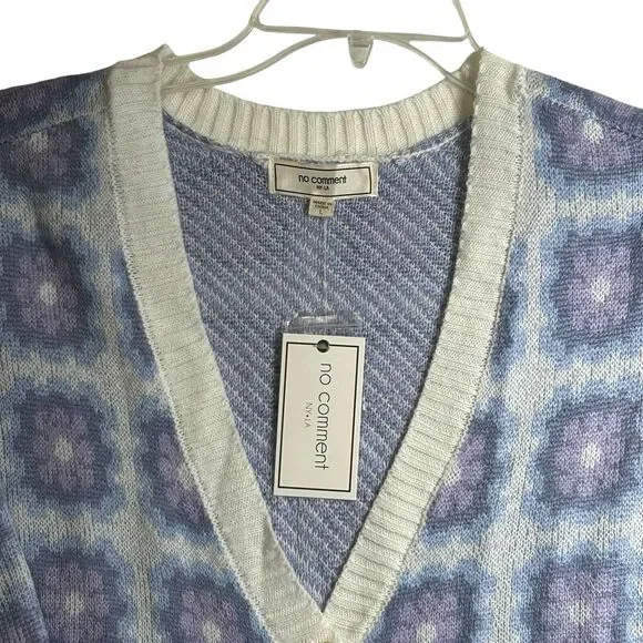 No Comment Knitted Sweater Cardigan Button Front Crop Multi Flower Floral L New - Picture 2 of 12